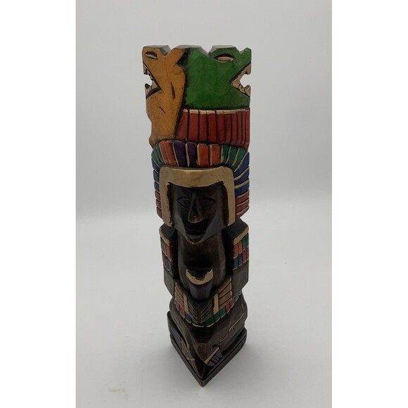 Vintage Hand painted Aztec Wooden Totem Pole - Picture 1 of 8